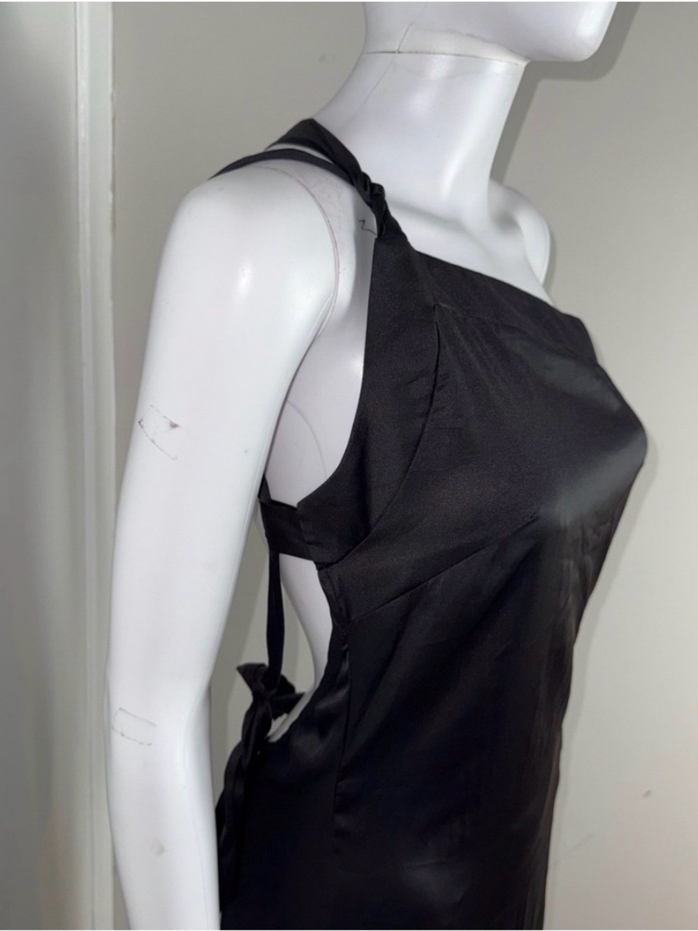 Commense Black Satin One Shoulder Backless Maxi Dress Evening Gown Minimalist - Picture 9 of 12